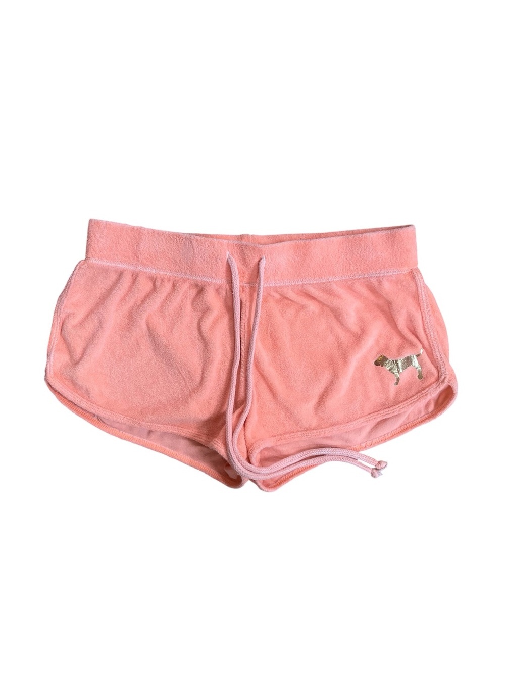 Y2K Vintage PINK Victoria's Secret Orange Terrycloth Gold Dog Mini Micro Shorts
